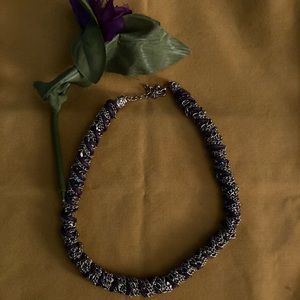 Silver purple braided necklace